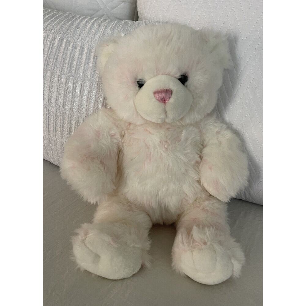 Build a Bear Workshop White And Pink Plush Teddy 15" Pink Nose Soft And Clean